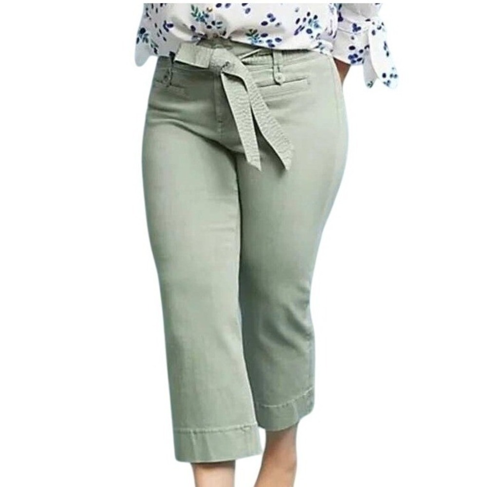 Pilcro Anthropologie High Rise Flare Pants Women 31 Green Cropped Belted Tie